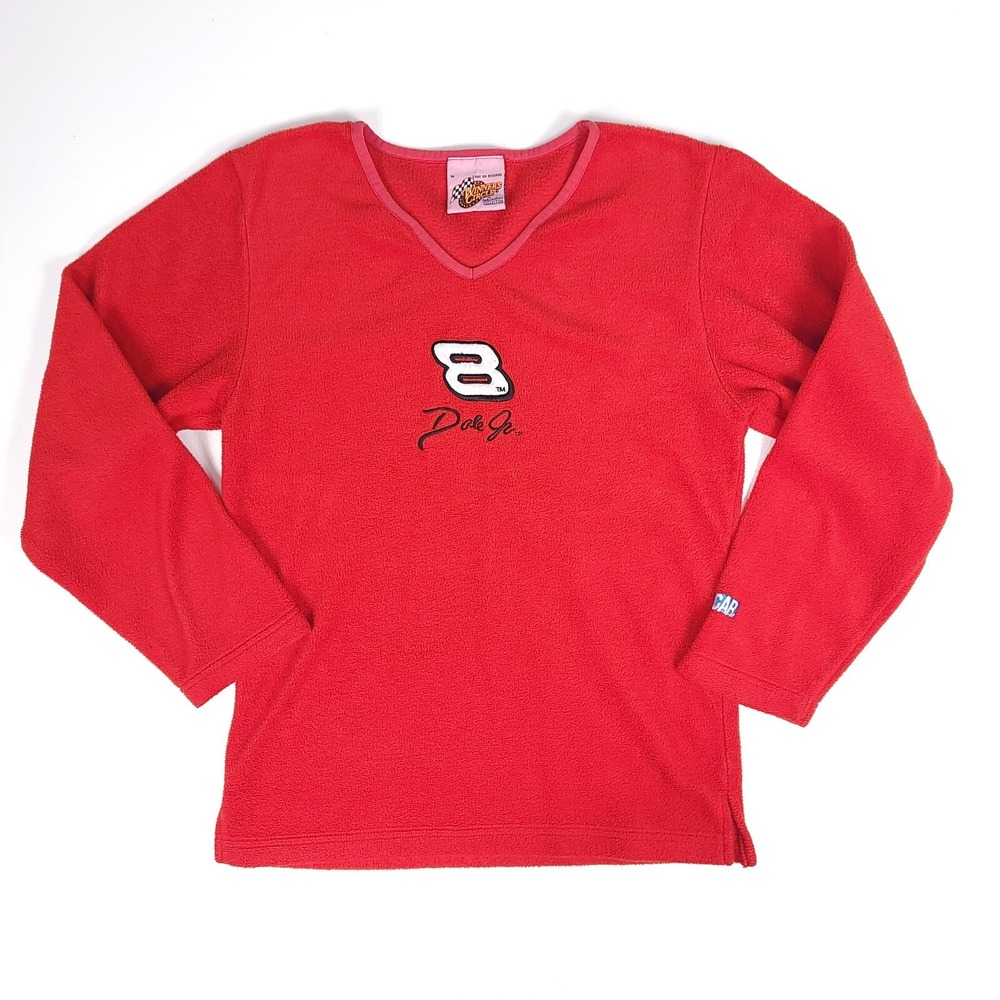 Winners Circle Dale‎ Jr NASCAR Fleece Pullover Red V-Neck Sweatshirt Womens Med